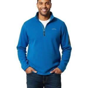 Eddie Bauer Men’s 1/4 Zip Cobalt Blue Gray Radiator Fleece Pullover Jacket